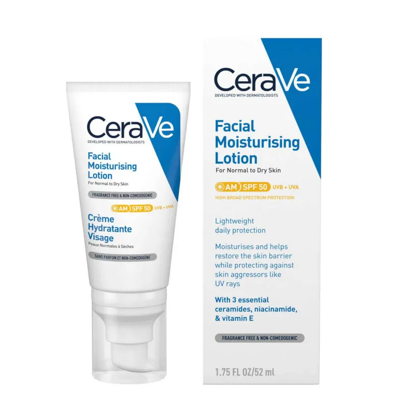 CeraVe Crème Hydratante Visage SPF 50 Peaux Normales À Sèches 52ml