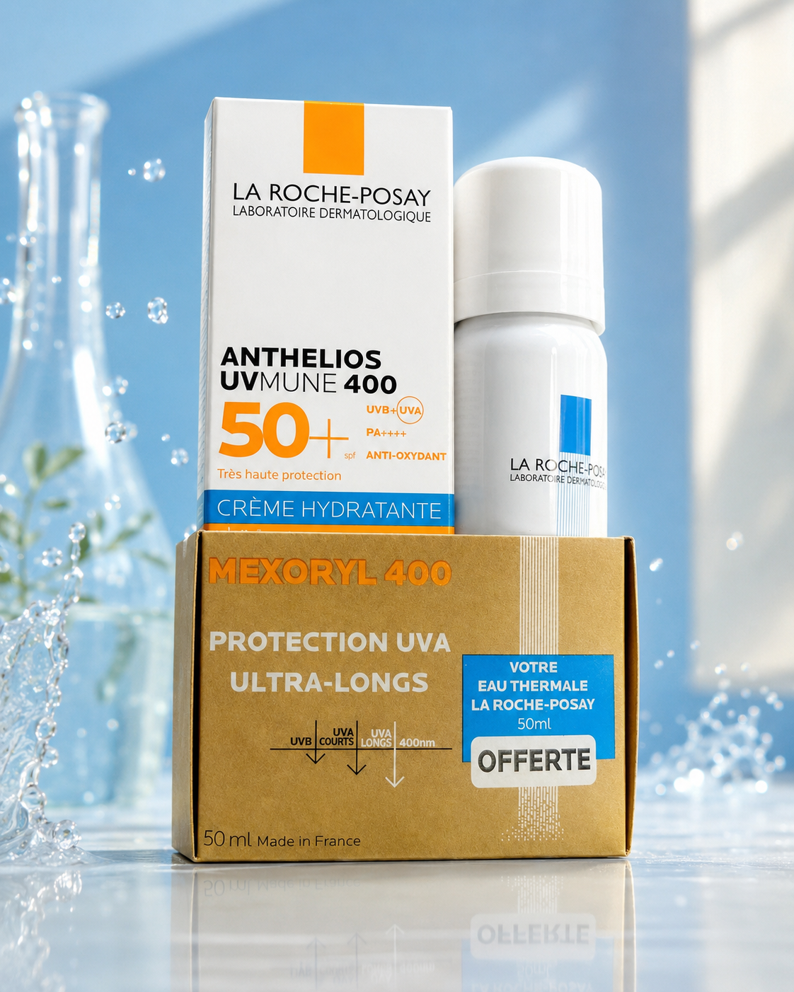 Anthelios UVMune 400 Fluide Invisible SPF50+ 50 ml + spray Eau Thermale La Roche-Posay 50 ml offert