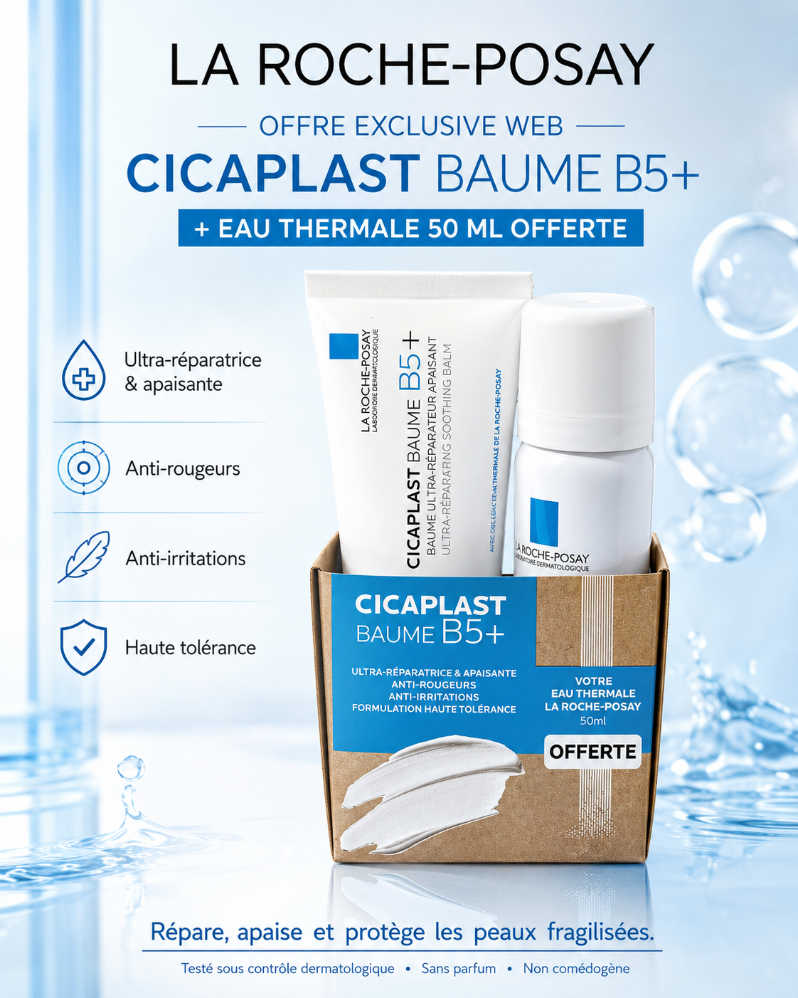 LA ROCHE-POSAY – Cicaplast Baume B5+ Baume Reparateur Apaisant – 40ml + Eau Thermale Offerte